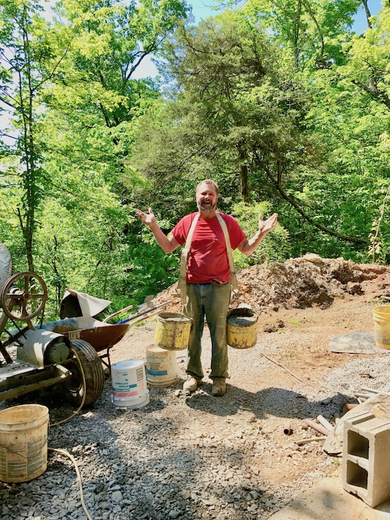 65 lb buckets (each) of concrete for steps in the cave.